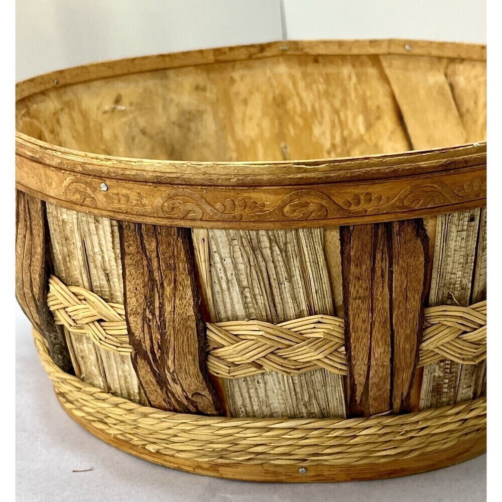 Rustic Hand Woven Basket Raw Birch/Bark Decorative Trim Primitive Boho Farmhouse - Picture 7 of 16